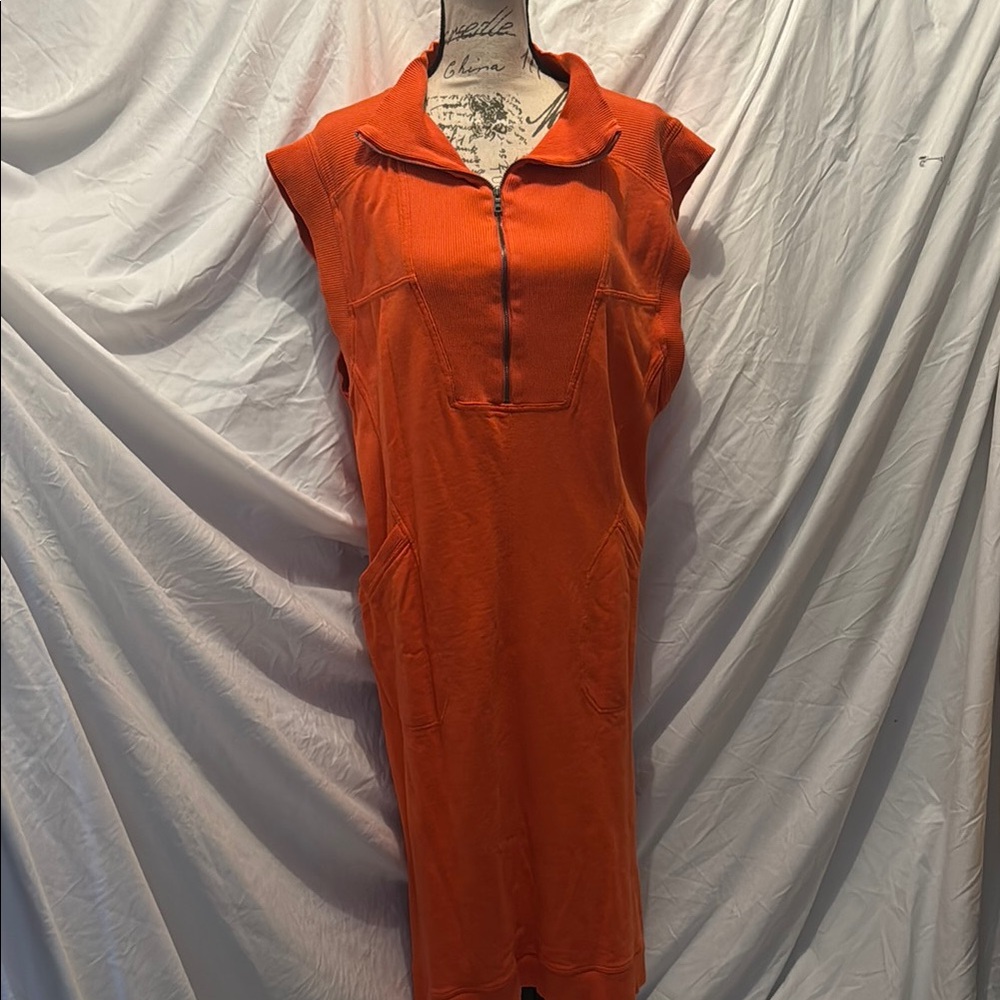 Anthropologie Orange Sleeveless Midi Dress with Half-Zip